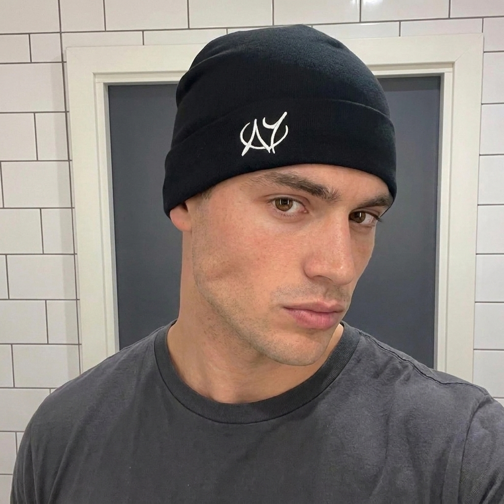 Embroidered Letter Beanie — Y2K Skull Cap