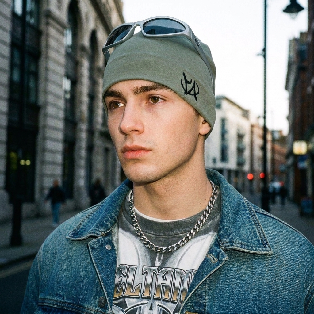 Embroidered Letter Beanie — Y2K Skull Cap