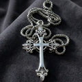 Rose Cross Pendant Necklace - Silver Color